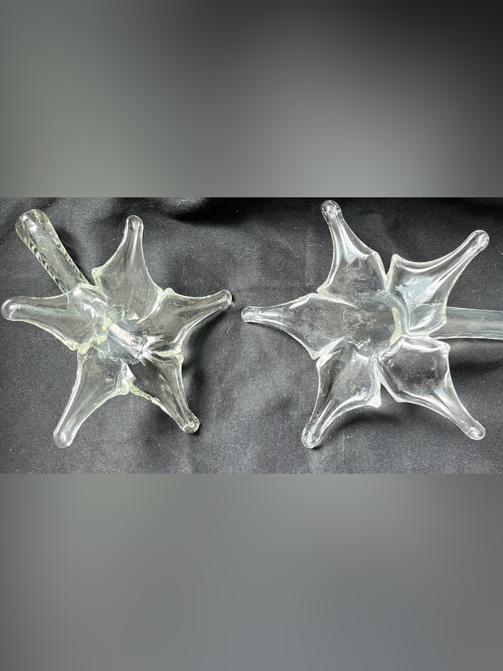 (2) Star Lily Flower Shaped Clear Art Glass Hand Blown Bud Vases